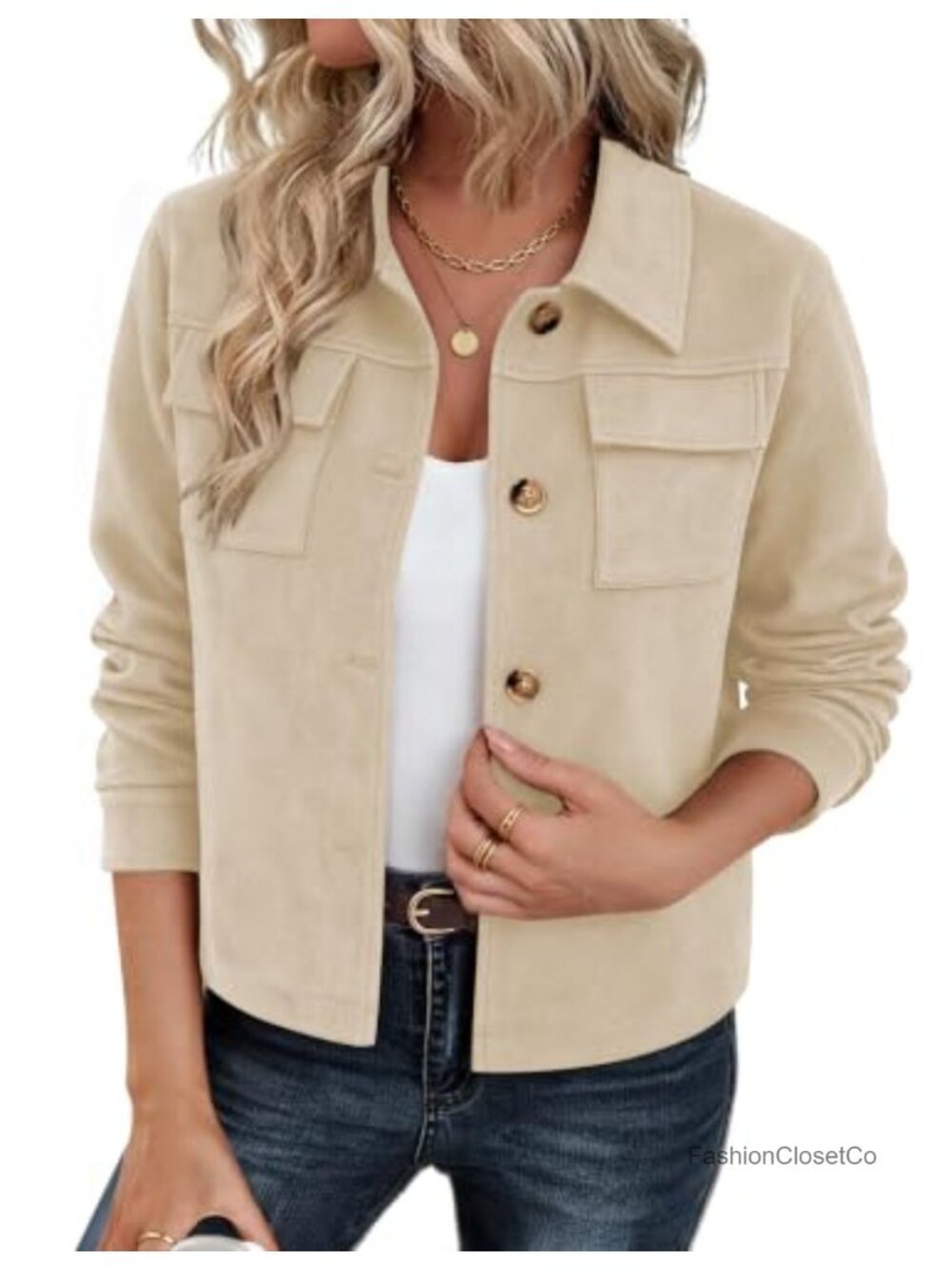Faux Suede Cropped Shacket Button Down Jacket Loose Fit Fall Casual